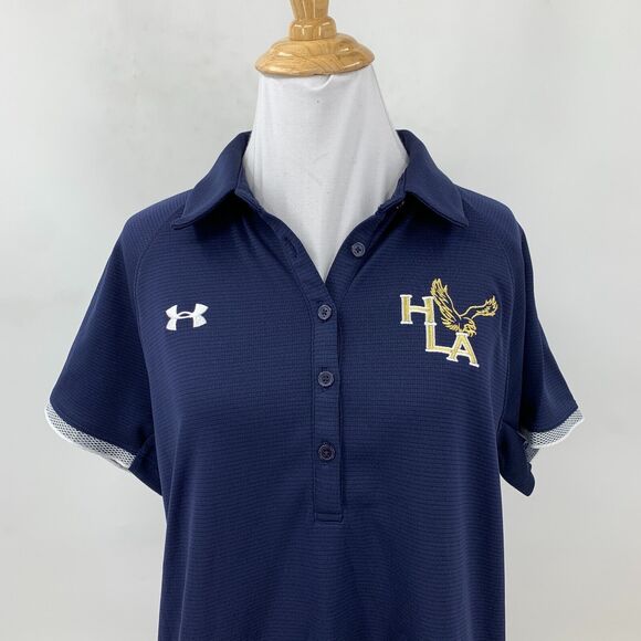 Under Armour Polo Shirt Womens L Large Navy HeatGear Hill Learning Academy Logo - Picture 3 of 11
